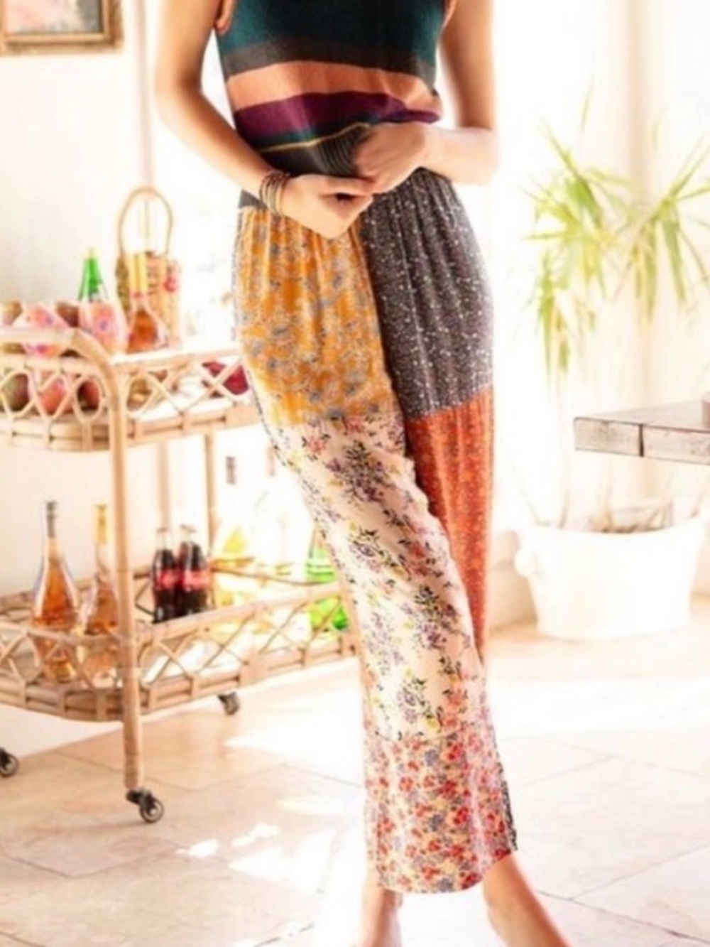 NWT Natural Life Patchwork Floral Straight Leg Pull On Pants